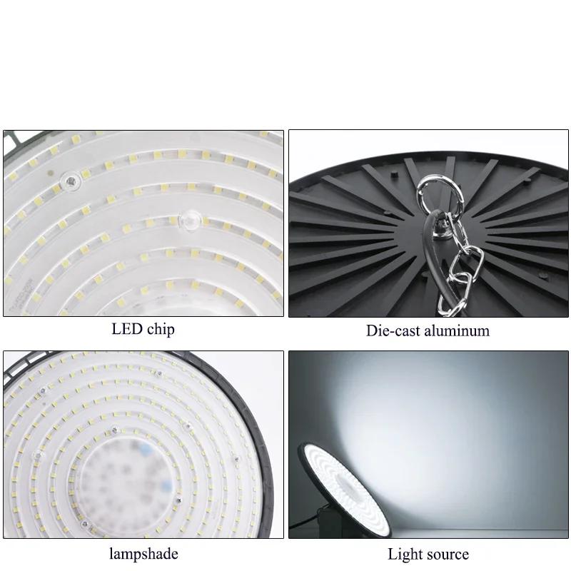 Newest 100/150/200W 220V High Bay Lights UFO LED Warm/White Lights Warehouse Garage Lights Super Bright Industrial Lighting Hot
