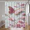 1Pc Pink Butterfly & Floral Shower Curtain - 3D Relief, Water-Resistant Polyester, Artistic Design, 12 Hooks, Machine Washable
