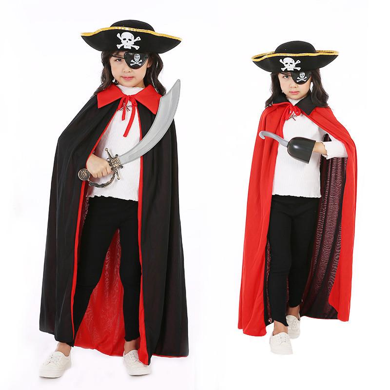 Kids Pirate Captain Outfit With Black Red Vampire Cape And Accessories For Party
