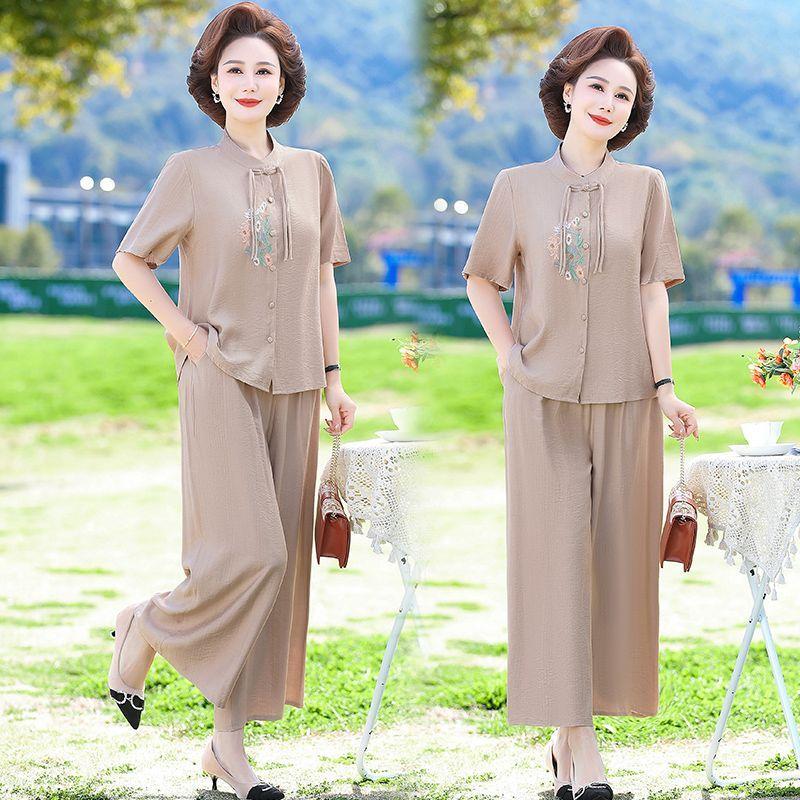 Elegant Loose Fit Summer Tops for Women Anti Aging Chinese Style Two Piece Set Cover Belly