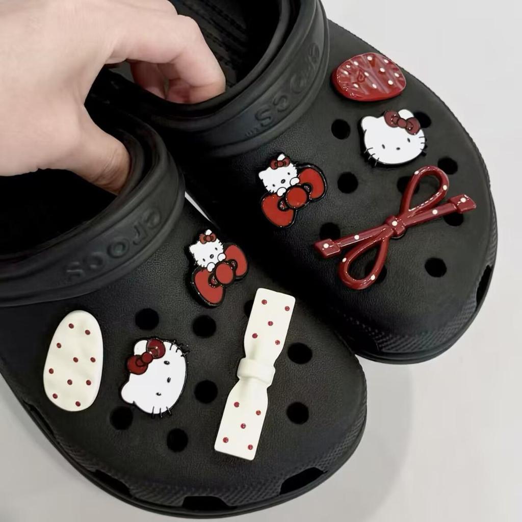 Ankara Red Cat Clog Cartoon Bow with Removable Buttons & Cute DIY Shoe Decorations