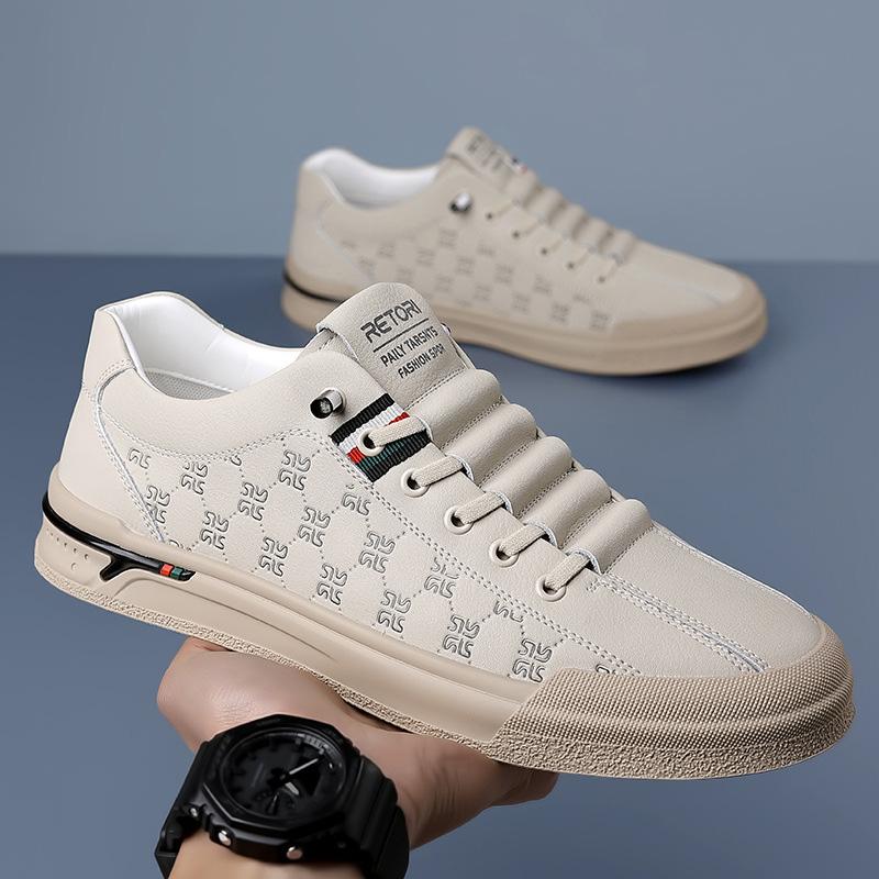 Spring Shoes for Men Genuine Leather Casual Shoes Fashion Knurling Flat Skateboard Shoes Youth Lace-up Sneakers