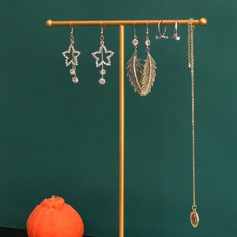 Marbled T-Shape Jewelry Rack Metal Necklace Holder Jewelry Tree Bracelet Display Stand Organizer with Hex Base