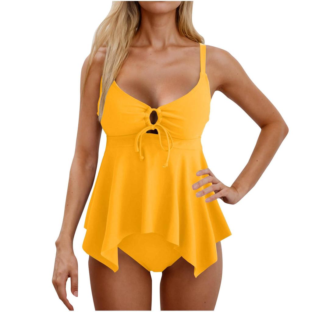 Women's Fashion Separates Bikini -Colour -Neck Dress Swan-Neck Gathered Briefs Swimsuit