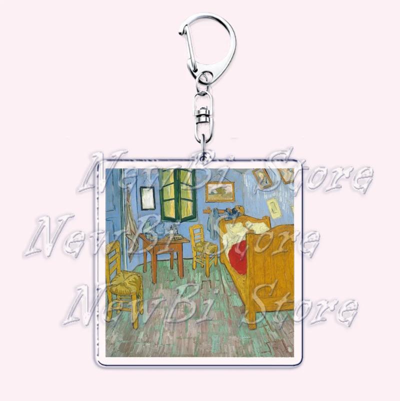 Hot Impressionism Art Keychain for Accessories Bag Van Gogh Monet Mona Lis Oil Painting Pendant Chain Ring Keyring Jewelry Gifts