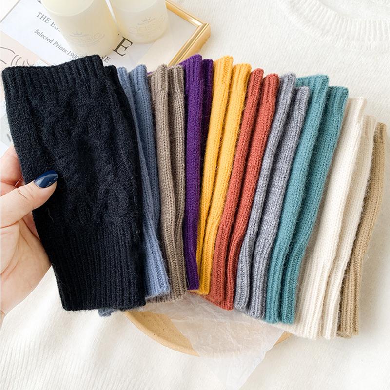 1 Pair Fashion Women Soft Cashmere Fingerless Arm Warm Winter Gloves Hand Long Warmer Mittens