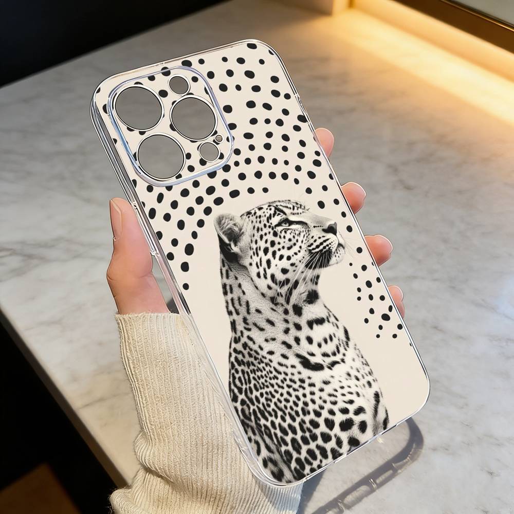 Artistic Leopard Phone Case Transparent Silicone Soft For iPhone 17 16 15 14 13 12 11 Mini Pro Max Plus