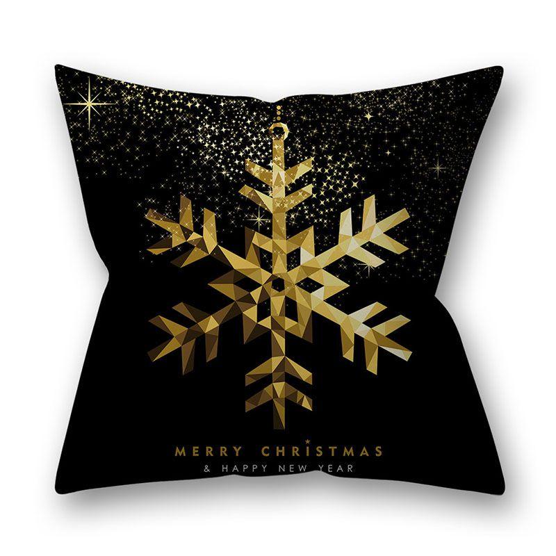 

Christmas Black Ornament Gold Pillow Case Cushion Cover Home Sofa Xmas Decor Snowflake