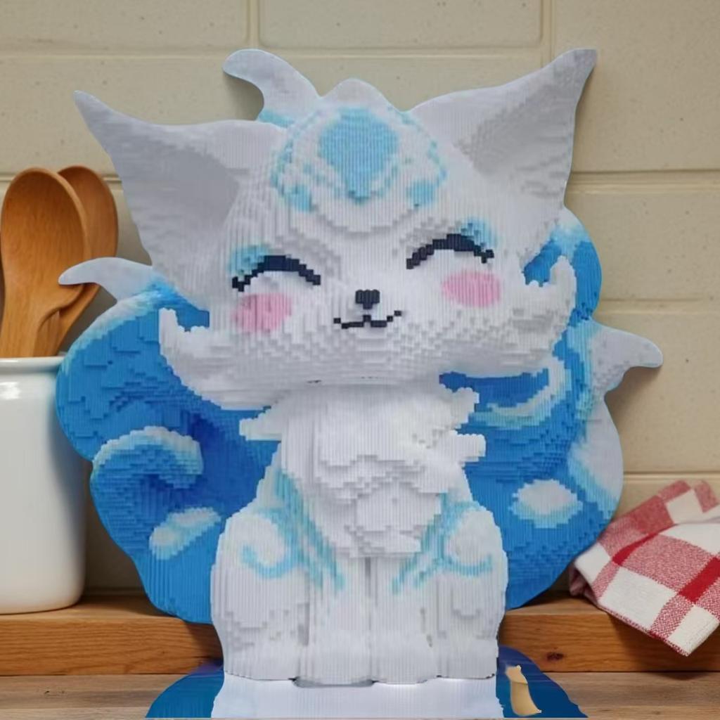 Non-Toxic 5760-Piece Blue Nine-Tailed Fox Building Blocks Diy Creative Toy Office Home Decor 14+