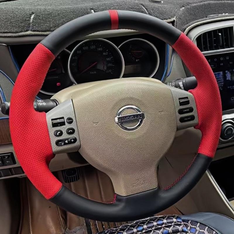 Имитация Чехол на руль автомобиля Аксессуары Ручная прошивка Кожа Нескользящий Удобный Для старого Nissan Tiida Livina Sylphy Black Thread
