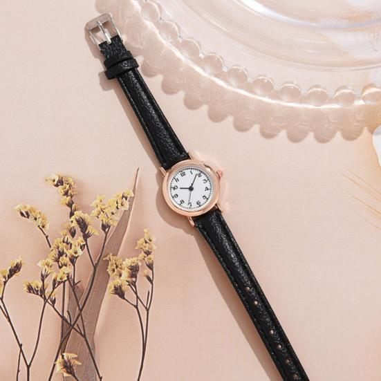 Women Round Dial Watch with Faux Leather Strap Casual Formal Watch Quartz Analog Wristwatch Gift for Birthday Christmas
