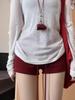 Women's Red Spicy Girl Yoga Shorts - Low-Waist, Slimming, Drawstring, Hip-Hugging Summer 2025