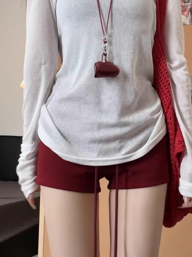 Women's Red Spicy Girl Yoga Shorts - Low-Waist, Slimming, Drawstring, Hip-Hugging Summer 2025