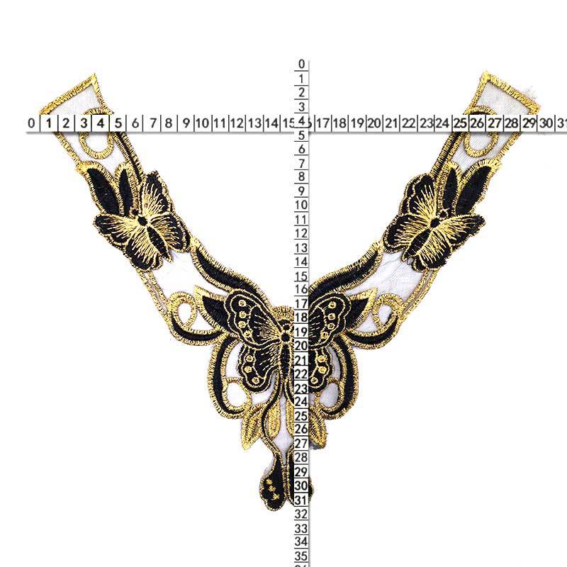 Water-soluble lace collar, three-dimensional applique, net bottom embroidery corsage DIY lace accessories, black gold, flower pattern