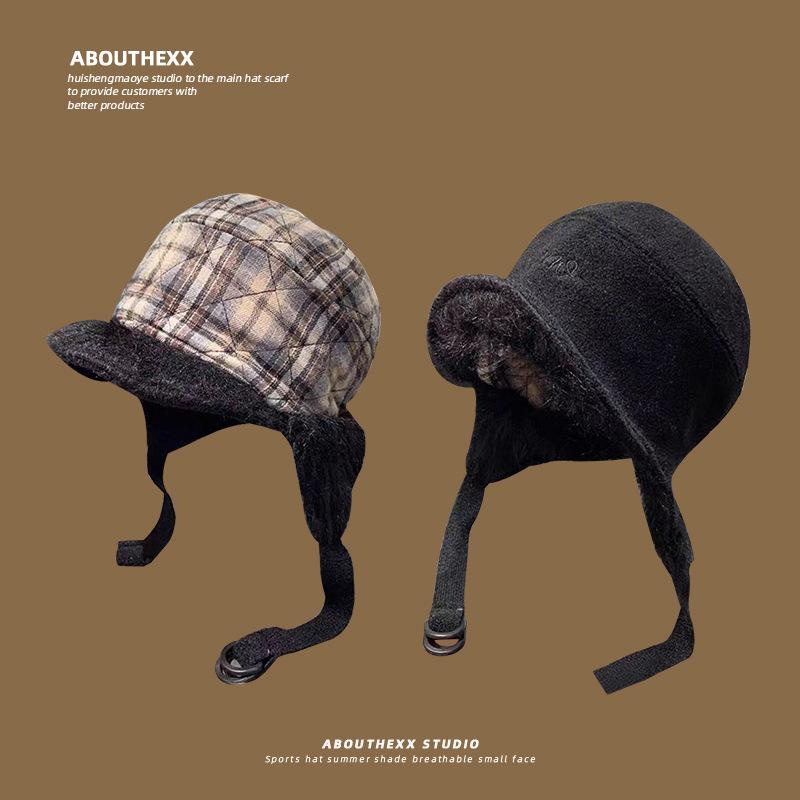 New Double sided Ear Protection Hat for Women Winter Windproof  Coldproof and Warm Pullover Lei Feng Hat Outdoor Travel Pilot Hat