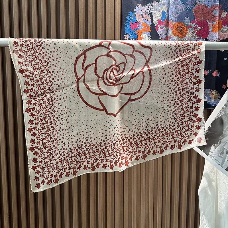 Red French Camellia Fashion 70 Xili Square Scarf Women s Summer Thin Breathable Silk Scarf Foreign Style Scarf 65*65cm