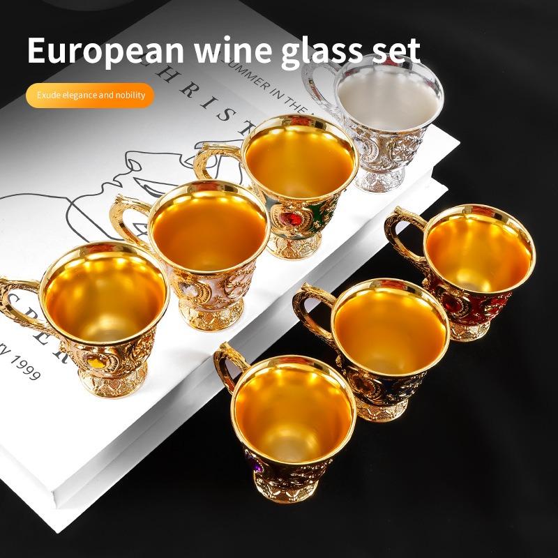 Klassisches Elegantes Weinglas, Emaille-Rosenkelch für Hochzeit, Party & Hausbar, Weinbecher mit Vintage-Rosenmuster, Gold-/Silberbeschichteter Kürbiskelch