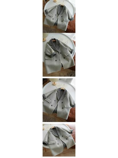 Kids' Korean-Style Gray Faux Cashmere Wool Coat for Autumn/Winter 2025 - Fashionable Double-Sided Woolen Jacket for Boys and Girls