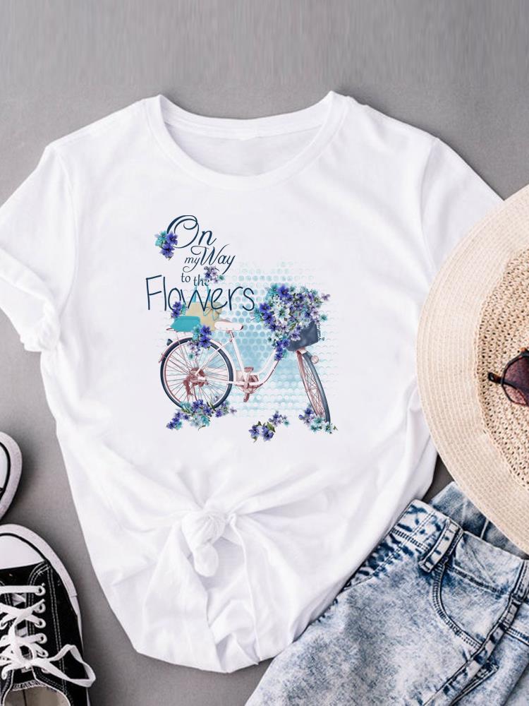 (Asian Size) love heart flower trend  Print Short Sleeve T-shirts Fashion O-neck Female Casual Women's Top T Clothing  Graphic Tee