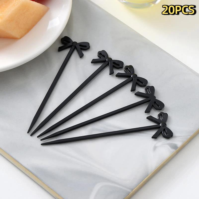 20Pcs Mini Fruit Forks Toothpicks Skewer Set For Kids Children Plastic Bow Food Picks For Bento Lunch Box Decorating Accessories