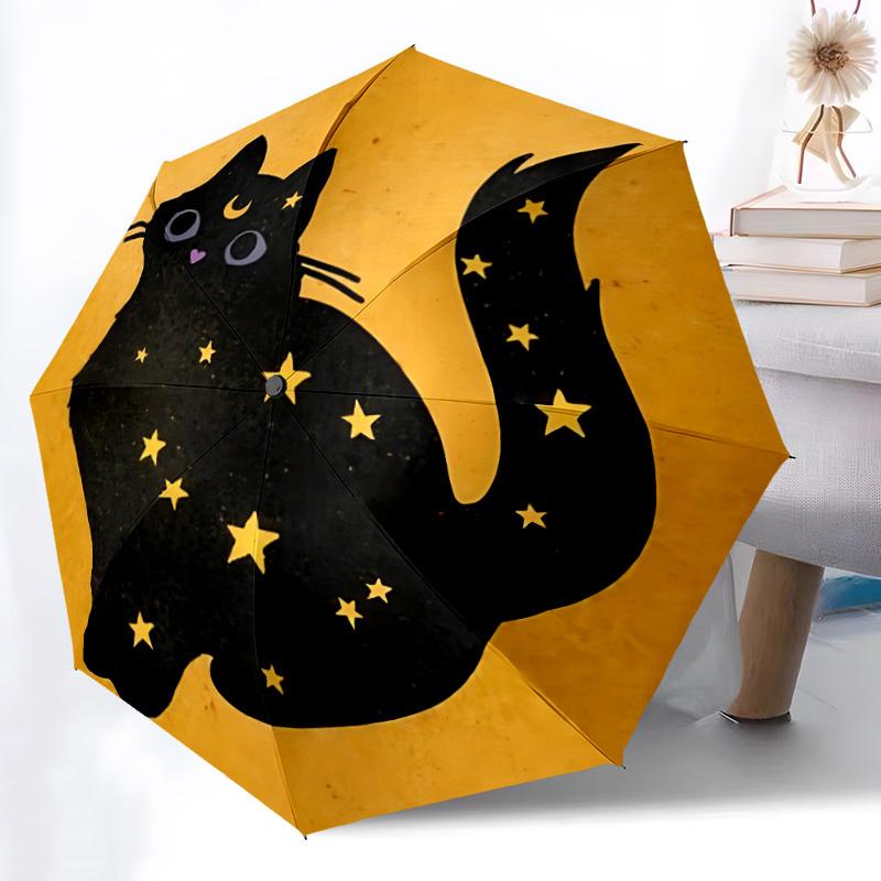 1pc Moon Cat Automatic Open/close Folding Compact Umbrella, 8-Rib Sturdy Canopy, Lightweight Portable, Commuting Use, Gift, Outdoor Umbrella, Travel E