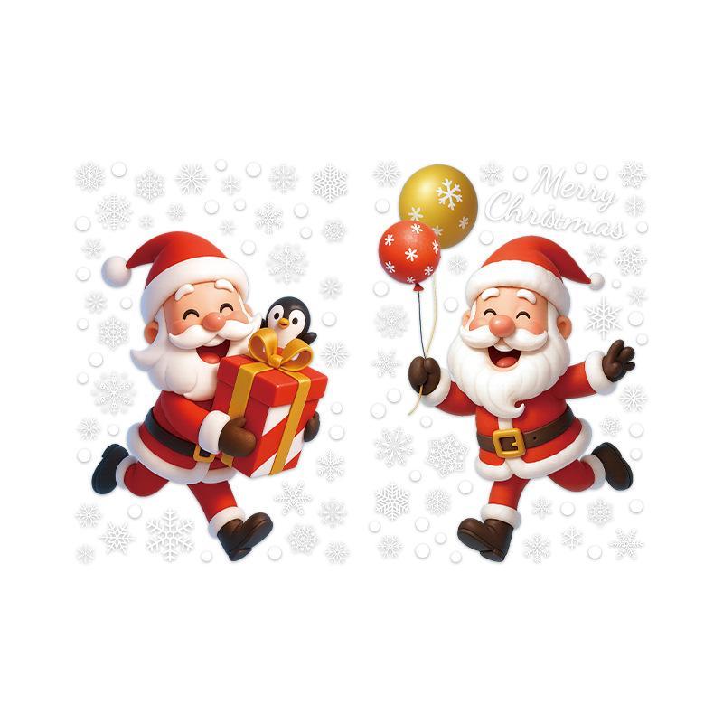 Christmas Static Window Stickers Santa Reindeer Snowman Snowflake Xmas Glass Decals Removable Christmas Home Window Decor Clings