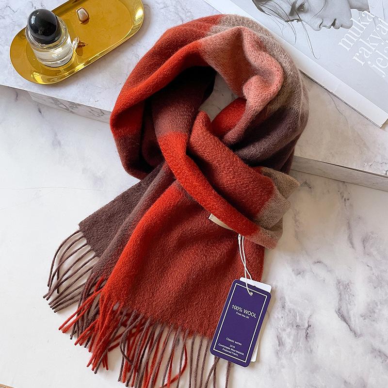 People Mom and Dad Winter Men's and Women's Thickened High-end Men's Pure Cashmere Scarf Plaid Long Grey