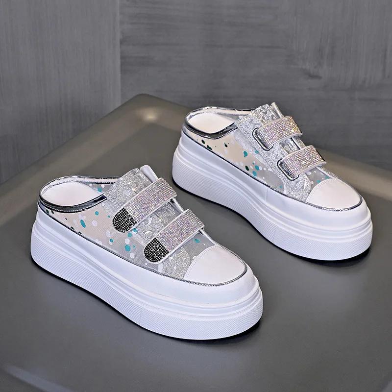 Fashion 2025 New style Lazy People's Inside Tall Half Slippers Summer Thick Bottom Baotou Sandals Wearing Fashion Slippers Outside Women