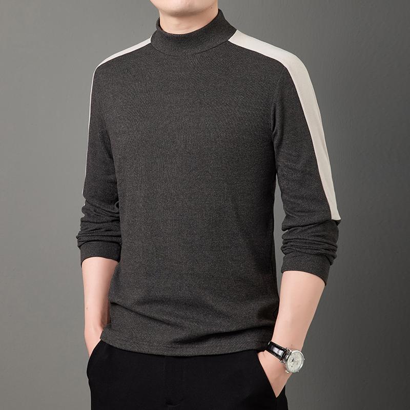 Business Double-sided German Velvet Long-sleeved T-shirt for Men In Autumn and Winter Plus Velvet Thickened Half-high Neck Base Shirt