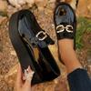 Fashion Black Chunky Wedges Loafers Shoes for Women Fashion Metal Chain Slip On Platform Shoes Woman Plus Size Patent Leather Shoes 43