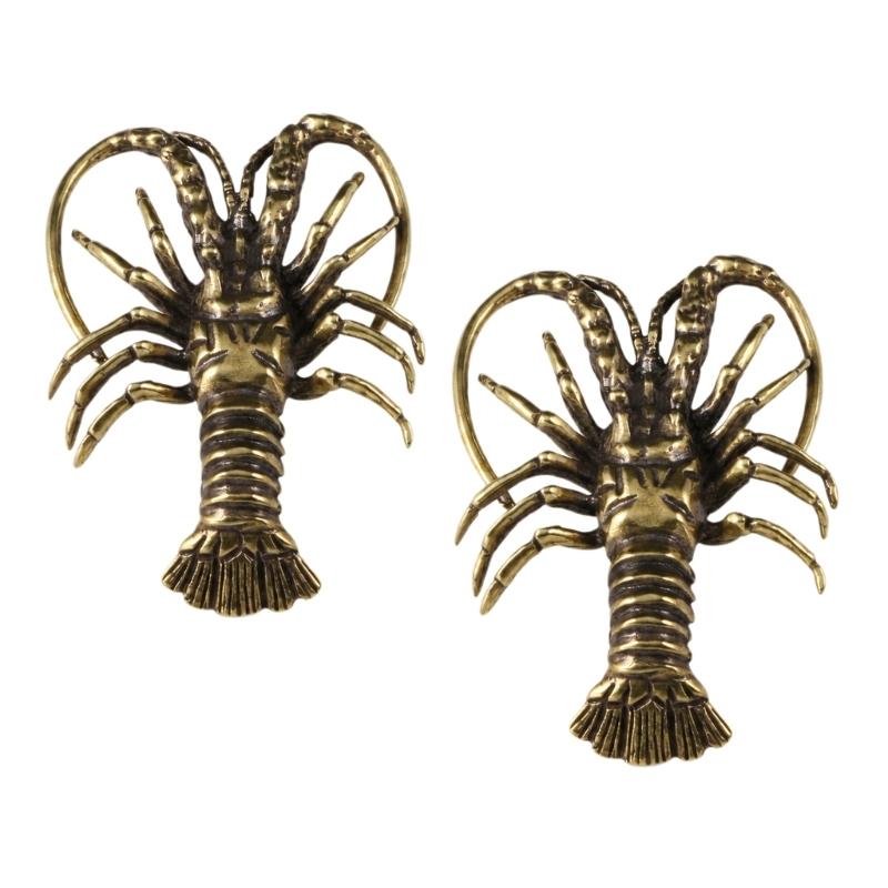 Lobster-Shaped Brasses Figurine with Antique Brasses Tone for Home, Office, Cabinet, Entryway Table, and Shop Counter Display