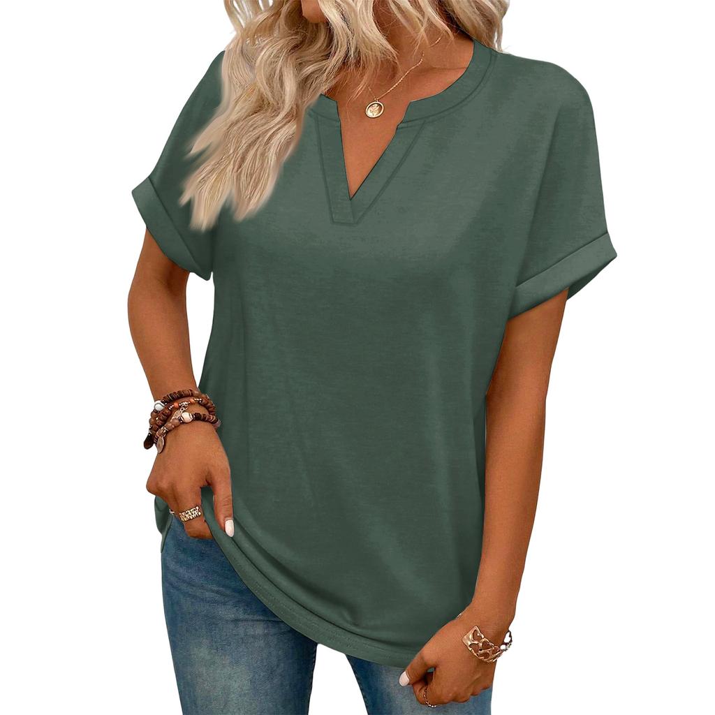 Stylish Women's Casual V-neck Short-sleeved Color T-shirt