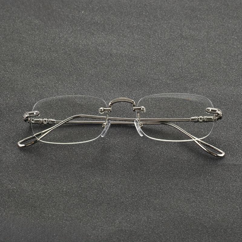 Damen Herren Rechteckig Randlos High-End Metall Transparente Verfärbung Brille, Geeignet für Tägliches Tragen, Mode Street Photography
