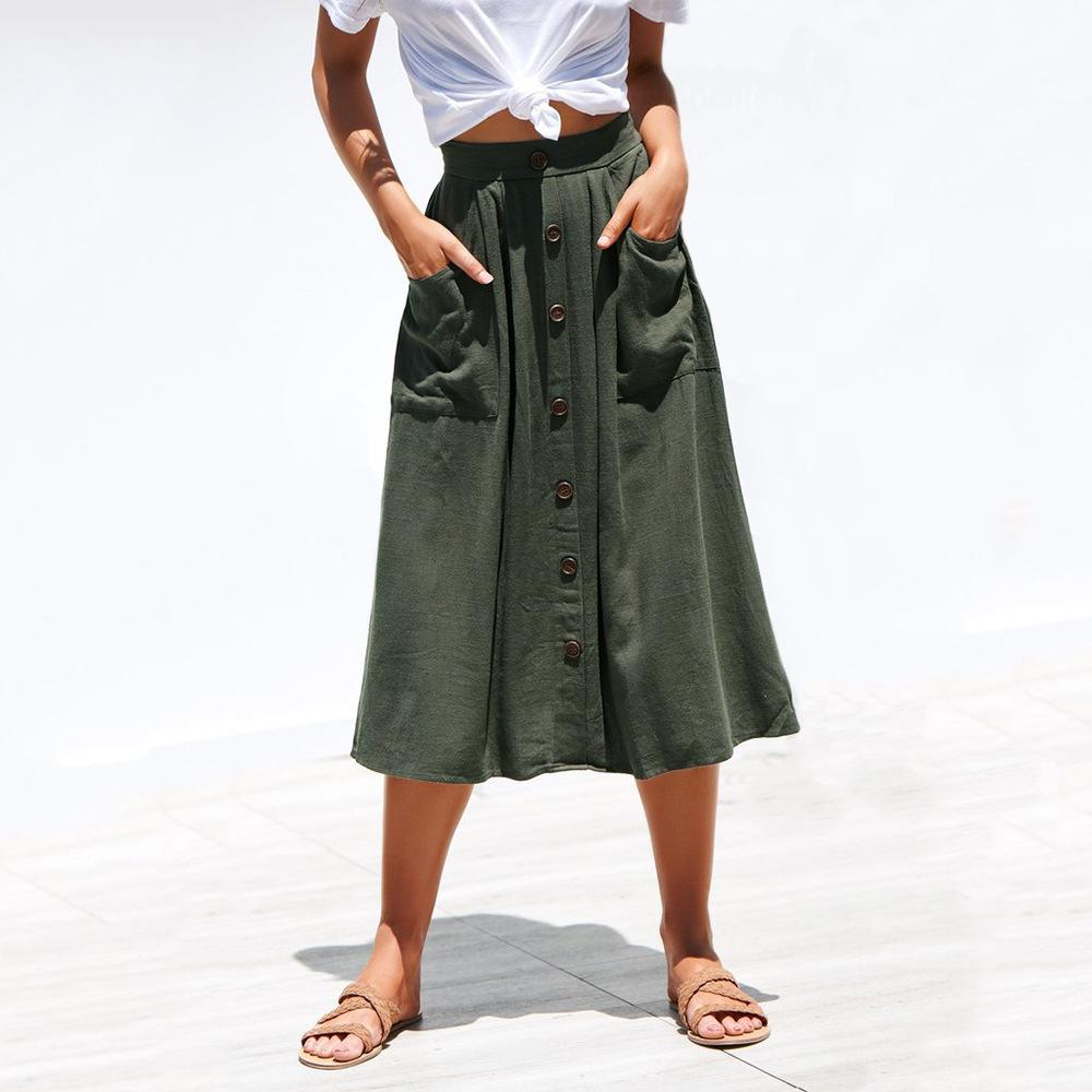 Spring and Summer Women's Skirt Plus Size Loose Pocket Half-body Skirt