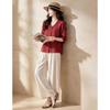 D.F.DEAR Women's Linen V-Neck Top & Wide-Leg Pants Set