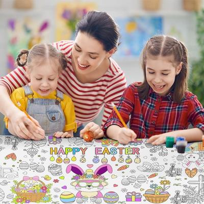 DIY Easter Giant Coloring Poster Art Craft Doodle Easter Tablecloth Gift Cartoon Bunny Jumbo Coloring Banner Family Classroom