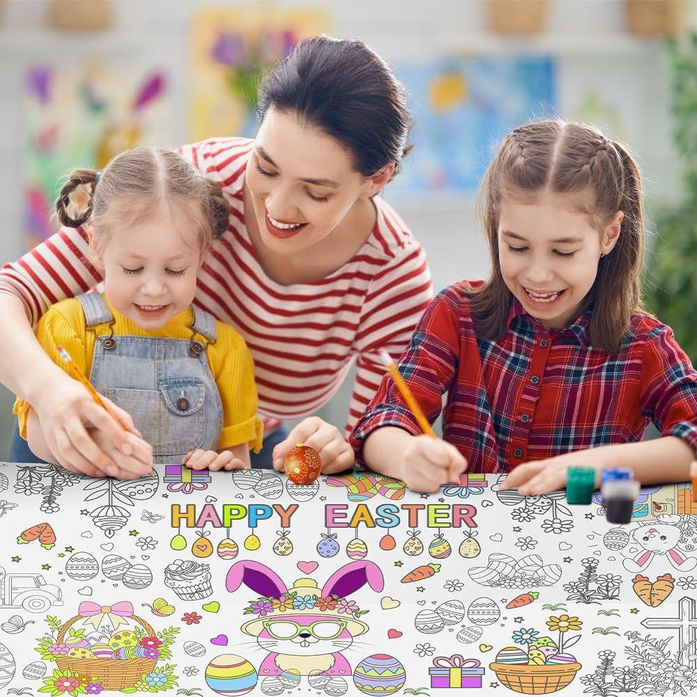 DIY Easter Giant Coloring Poster Cartoon Bunny Doodle Easter Tablecloth Art Craft Gift Jumbo Coloring Banner