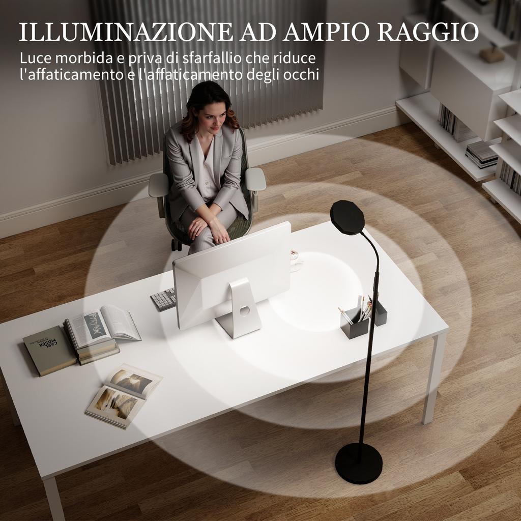 LED Floor Lamp With Remote Control Rotatable Head Brightness And Temperature Adjustment Black