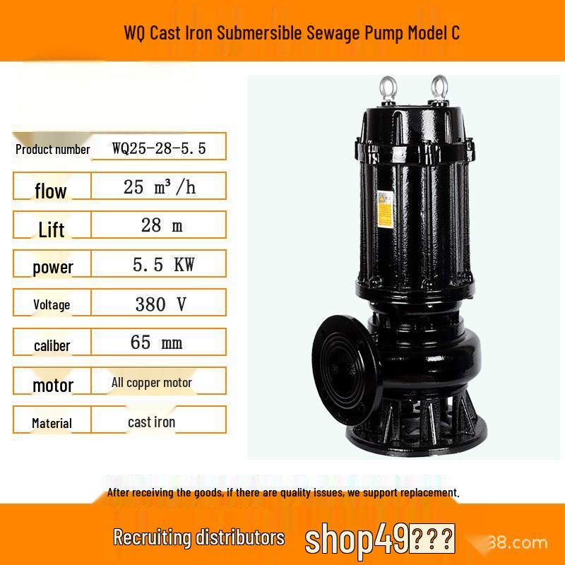 Basement WQ Cast Iron Submersible Sewage and Sludge Pump - Industrial High Head Water Pump
