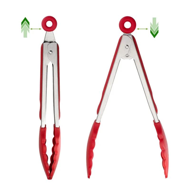 Silicone BBQ Tongs Heat-Resistant Food Tongs Non-Slip Stainless Steel Tongs Kitchen Utensil for Cooking Grilling Pinzas para BBQ