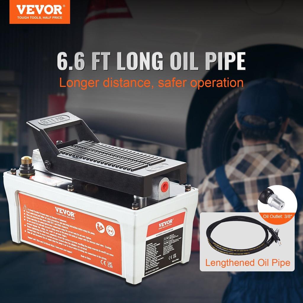 Air Hydraulic Pump, 10,000 PSI 1/2 Gal Reservoir, NPT 3/8" Oil Outlet, NPT 1/4" Inlet, 6.6 Ft Pipe, Foot Actuated Hydraulic Pump Air Treadle for Auto
