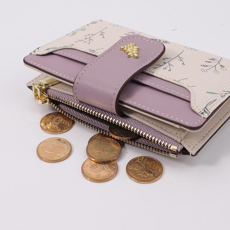 Original design short wallet Women's high-end change bag Student small fresh flower and grass card bag integrated