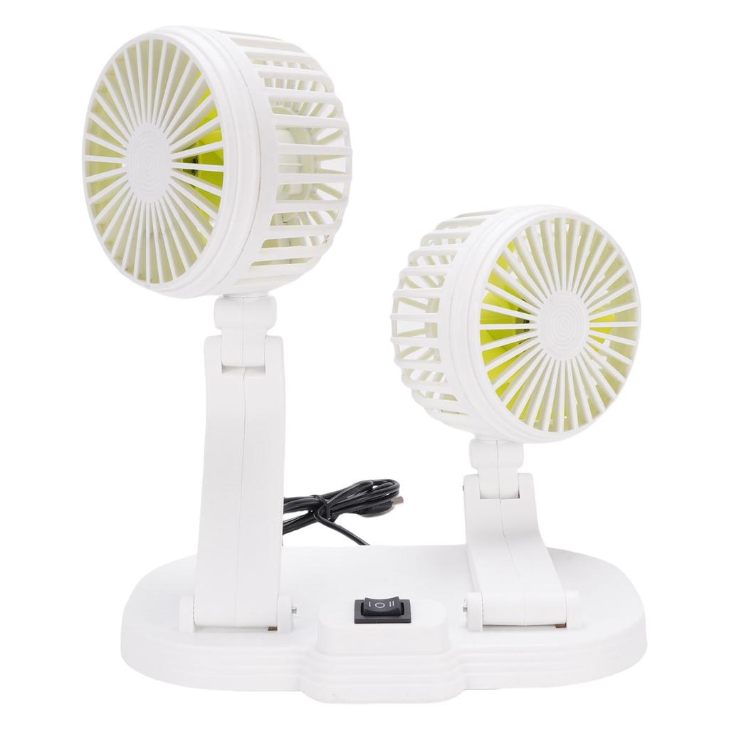DC 5V USB Car Cooling Fan 2 Speed Wind Quiet 360 Deg Rotatable Portable Dual Head Desk Fan for SUV