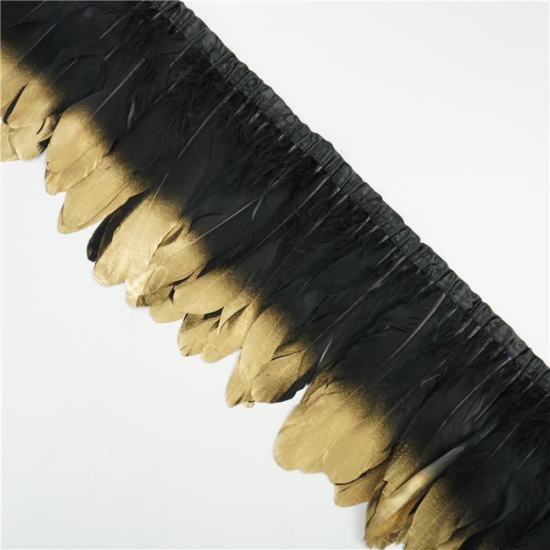 2Meter Gold Silver Goose Feathers Trim On Tape Fringe Ribbon Geese Feather for Crafts Golden Needlework Accessories Decoration