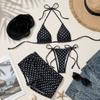 3pcs Halter 3-Piece Swimwear Dot Print Bikinis Set Beachwear Clothing Bathing Suits  Summer Season