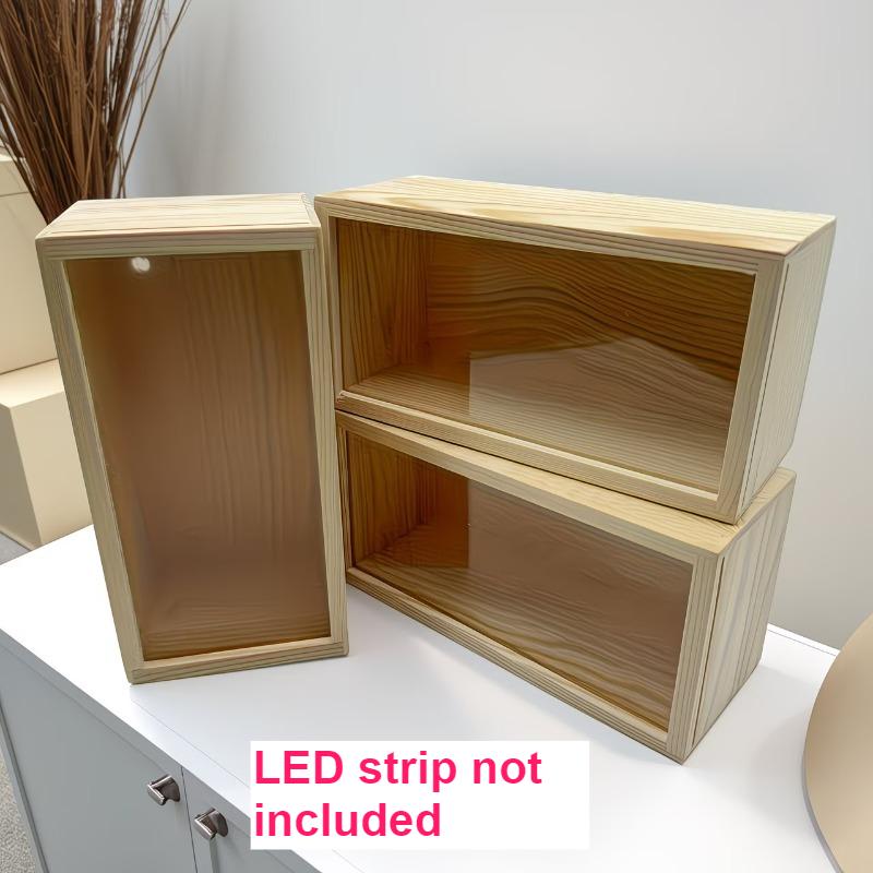 2/3PCS Pine Wood Storage Display Boxes Frame with Removable Acrylic Panel Showcasing Frames/Figurines/Lights Home Office Decor