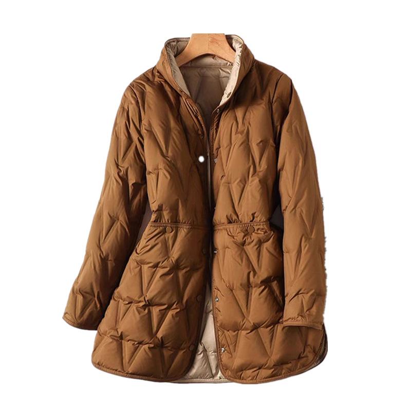 Autunno Inverno Donna Ultraleggero Piumino Lungo Piumino D'Anatra Bianca Femminile Monopetto Double Face