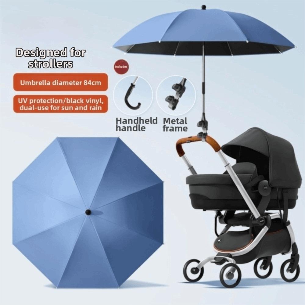 Adjustable Pram Cover Umbrella with Clamp Baby Stroller Umbrella Rain Protection 84CM Blue