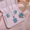 New Paraiba Women's Jewelry Set Princess Bling Bling Zircon Stud Earrings Pendant Adjustable Ring Three Piece Set Party Gift