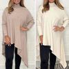 Women Tops High Collar Long Sleeve Solid Color Irregular Hem Pullover Tops Loose Fit Ribbed Tee Tops Daily Wear